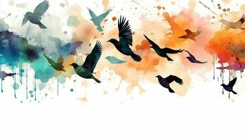 Graceful Bird Silhouettes with Watercolor Texture on White Background photo