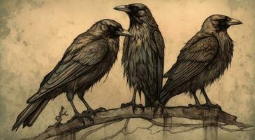 Simplistic Nostalgic Illustration of Four Crows with Names photo