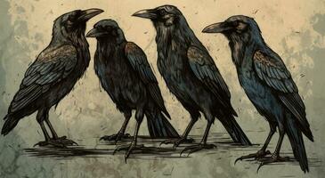 Simplistic Nostalgic Illustration of Four Crows with Names photo