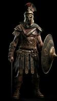 Greek Hoplite Warrior with Battle Scars and War Paint Standing Proudly photo