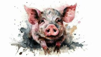 Adorable Watercolor Illustration of a Playful Pig photo
