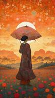 Intricate NeoImpressionist and Ukiyoe Fusion Paper Art of Rolling Poppy Fields in Japan photo
