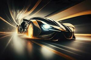 Speeding Through the Night Futuristic Car with Motion Blur photo