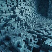 Futuristic HighTech Square Block Wall Texture with 3D Cube Tiles photo