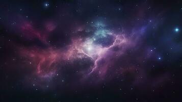 cósmico noche cielo con púrpura y azul nubes foto