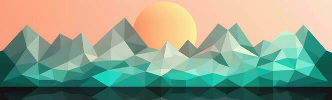 Pastel Geometric Mountain and Beach Landscape with Sun photo