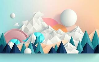 Pastel Geometric Polygonal Mountains of Japan with Sun photo