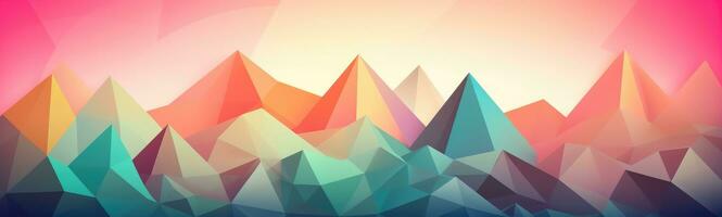 Pastel Geometric Mountain and Beach Landscape with Sun photo