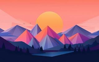 Pastel Gradient Geometric Mountain Range with Sun photo