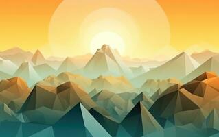 Pastel Geometric Polygonal Mountains of India with Sun photo