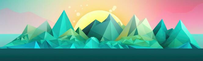 Pastel Gradient Geometric Mountain Range with Sun photo