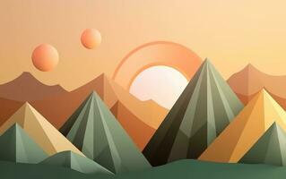 Pastel Gradient Geometric Mountain Range with Sun photo