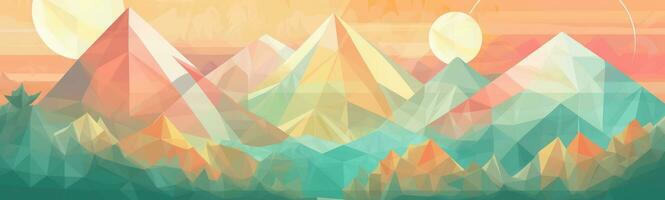 Pastel Gradient Geometric Mountain Range with Sun photo