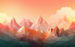 Pastel Gradient Geometric Mountain Range with Sun photo