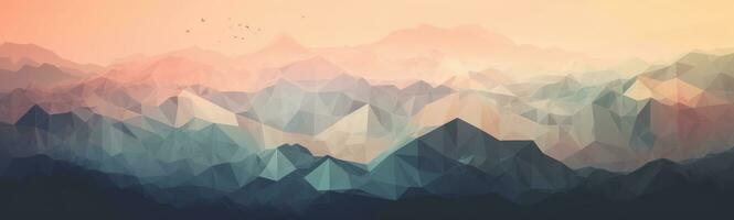 Pastel Gradient Geometric Mountain Range with Sun photo