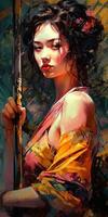 Fluid Brushwork Anime Illustration of a Girl with a Sword photo