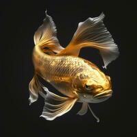 Golden Koi Fish Swimming in a Black Background Perfect for Posters and Wallpapers Generative AI photo