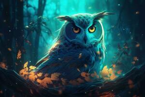 Enchanting Glowing Owl in a Fantasy Forest for Your Next Design Project Generative AI photo