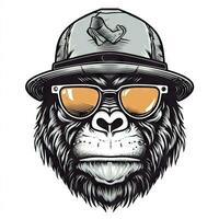 gorila gángster con un ropa de calle atuendo y Gafas de sol foto