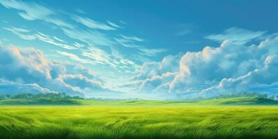 Serene Landscape of Green Fields and Azure Sky photo