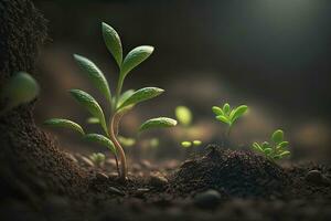 Thriving Green Sprouts on Forest Soil Background photo
