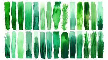 Vibrant Green Watercolor Strokes on White Background for Design Projects photo