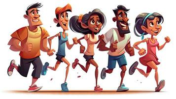 un grupo de dibujos animados caracteres corriendo en un carrera foto