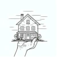 Continuous Line Art Style Illustration of Hand Holding House photo