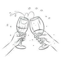 Cheers to a Festive Celebration with HandDrawn Wine Glasses Clinking in OneLine Art photo