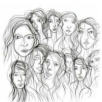 Abstract Continuous Line Drawing of Group of People on White Background photo