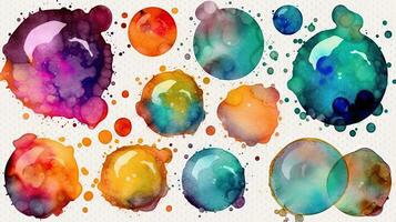 Vibrant Watercolor Circle Stains and Drops on Transparent Background photo