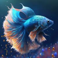 Vibrant Blue Guppy Fish with Fiery Fins in 4K Realistic Detail photo