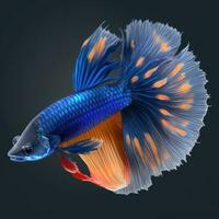 Vibrant Blue Guppy Fish with Fiery Fins in 4K Realistic Detail photo