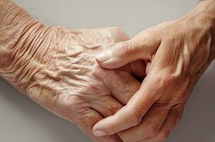 Elderly Couple Enjoying a Relaxing Massage on Shaped Canvas in Light Orange and Beige photo