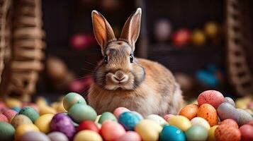 Colorful Easter Bunny with Eggs photo