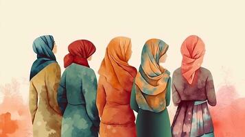 Celebrating International Womens Day with a Joyful Watercolor Illustration of a Group of Women photo