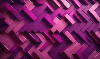 Magenta Herringbone Mosaic Wall with 3D Stacked Blocks photo