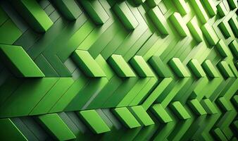 Green Herringbone Mosaic Wall with 3D Stacked Blocks photo