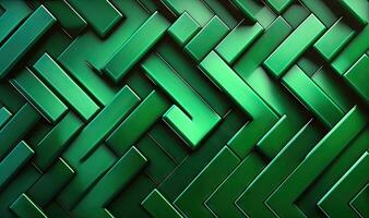 Green Herringbone Mosaic Wall with 3D Stacked Blocks photo