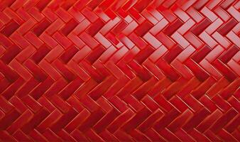 Red Herringbone Mosaic Wall with 3D Stacked Blocks photo