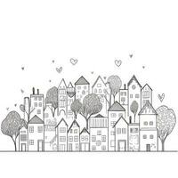 Charming OneLine Drawing of Houses Trees and Heart in Horizontal Pattern photo