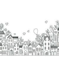 Charming OneLine Drawing of Houses Trees and Heart in Horizontal Pattern photo