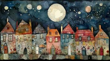 Moon and Stars Watercolor Collage for Home Decor photo