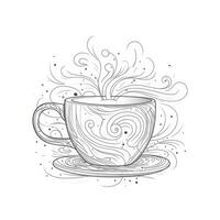 HeartShaped Aroma Steam from Hot Coffee Cup in Linear Drawing Style photo