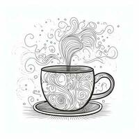 HeartShaped Aroma Steam from Hot Coffee Cup in Linear Drawing Style photo