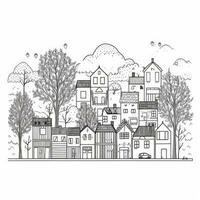 Charming OneLine Drawing of Houses Trees and Heart in Horizontal Pattern photo