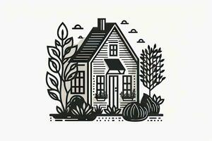 Simple House with Garden Illustration photo