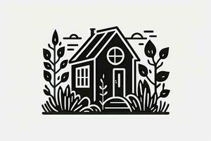 Simple House with Garden Illustration photo
