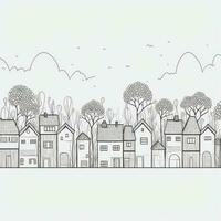 Charming OneLine Drawing of Houses Trees and Heart in Horizontal Pattern photo