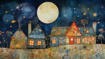 Moon and Stars Watercolor Collage for Home Decor photo
